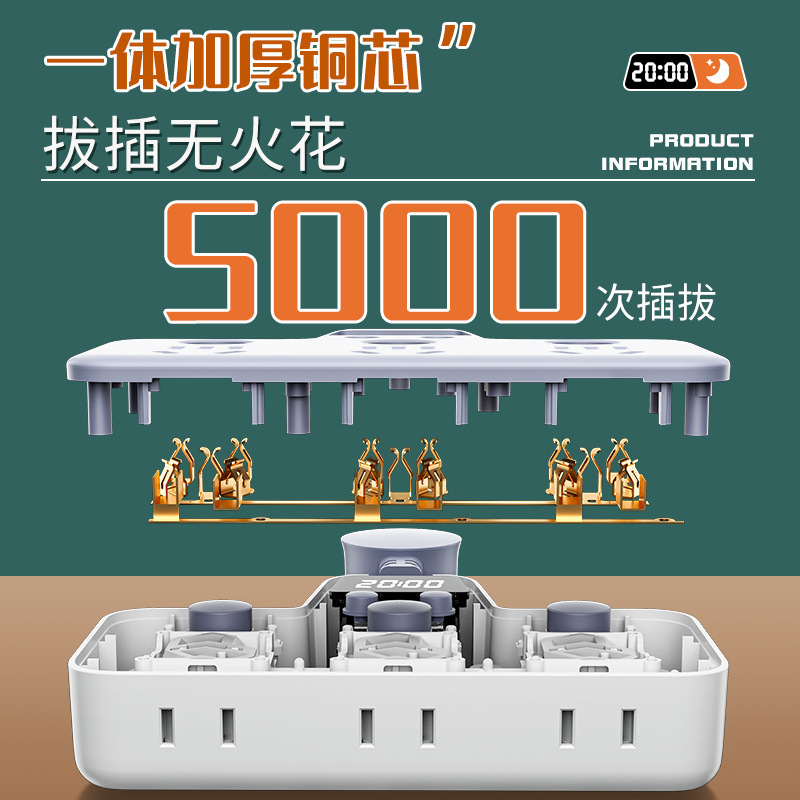 Plugboard multi-plug USB clock conversion socket multifuncional una vuelta multi-pozo enchufe de fila inteligente enchufe de fila de moda