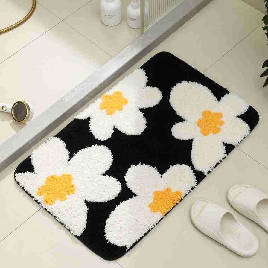 Alfombra de piso de baño anti-deslizante de seda negra y blanca, alfombra de piso de piso de baño doméstica de cachemira espesa