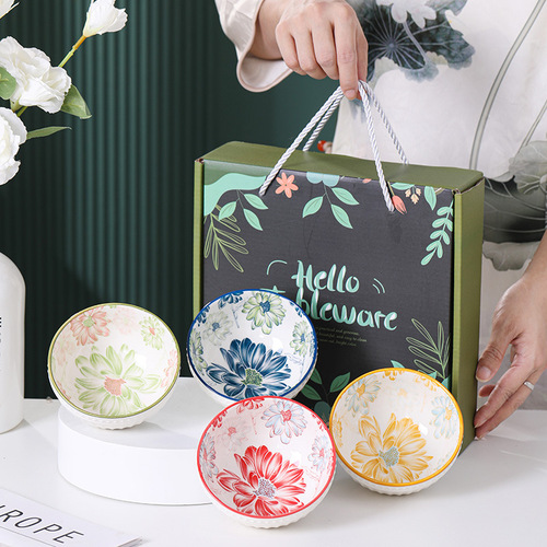 Cross-border creative Japanese-style ceramic tableware set with bowls, chopsticks, and plates, gift box set, opening gift for real estate company, handy gift