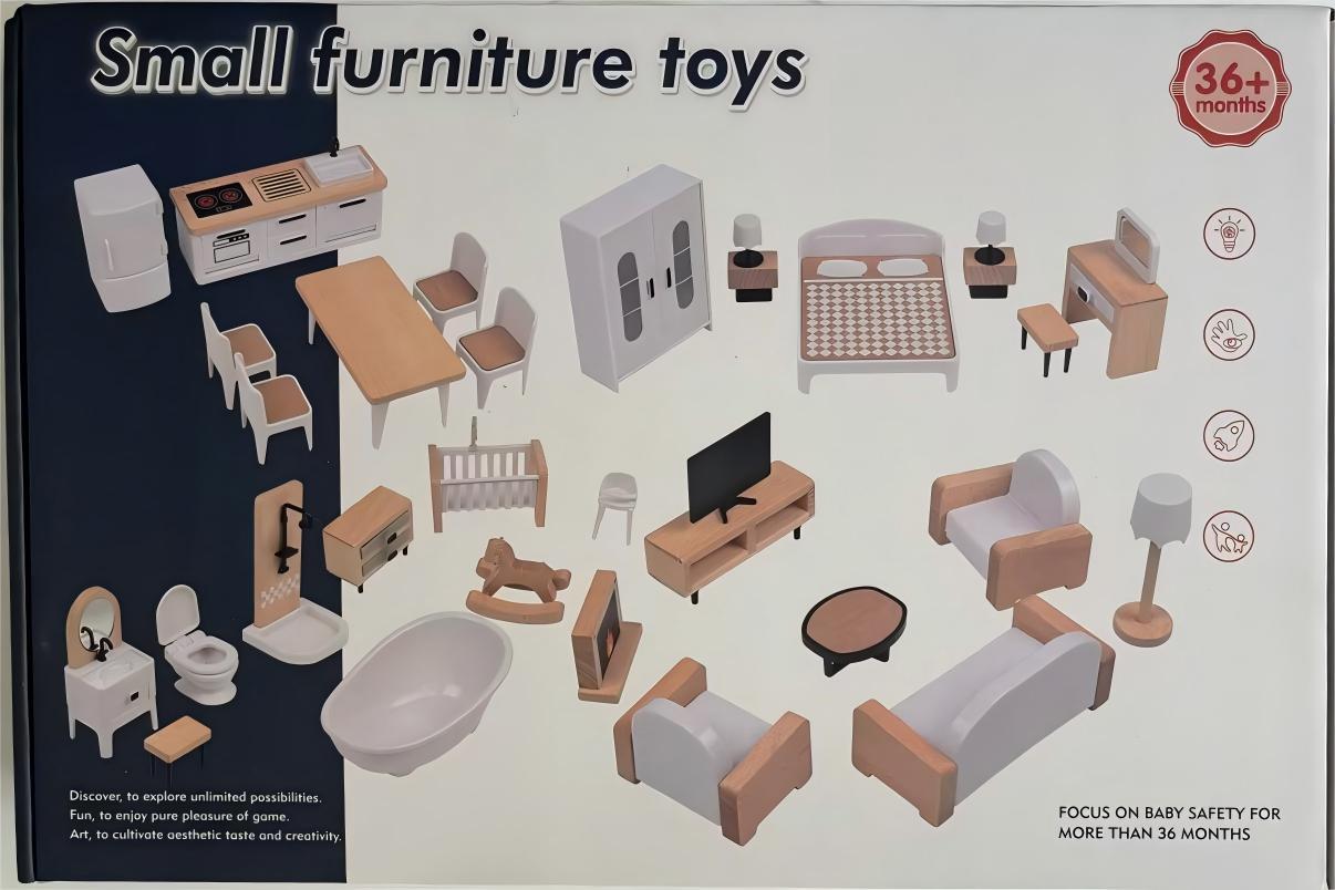 Accesorios de decoración de casa para niños Mini simulación de madera Juego de muebles pequeños Escena modelo Sofá en miniatura Mesa y silla Decoración