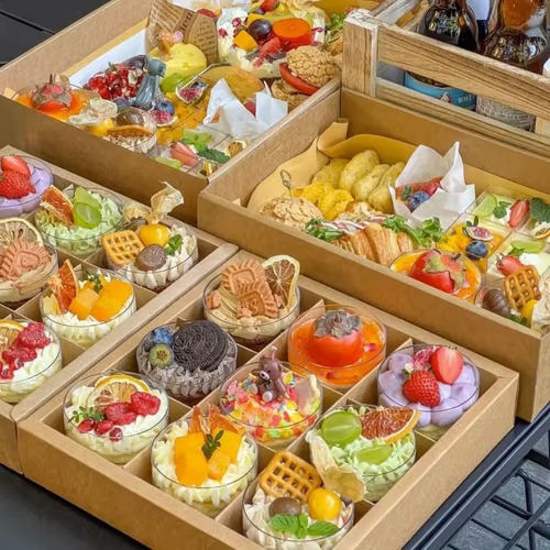 Nine-grid dessert box cake box hot pot takeout packing box biodegradable disposable kraft paper snow skin mochi large size