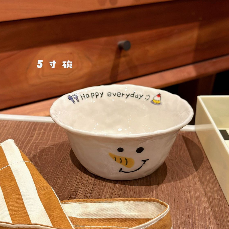 クリスマス雪だるま手描きのかわいいセラミックプレート家庭用ディナープレートライスボウル平底サラダボウル高価値コーヒーカップ|undefined