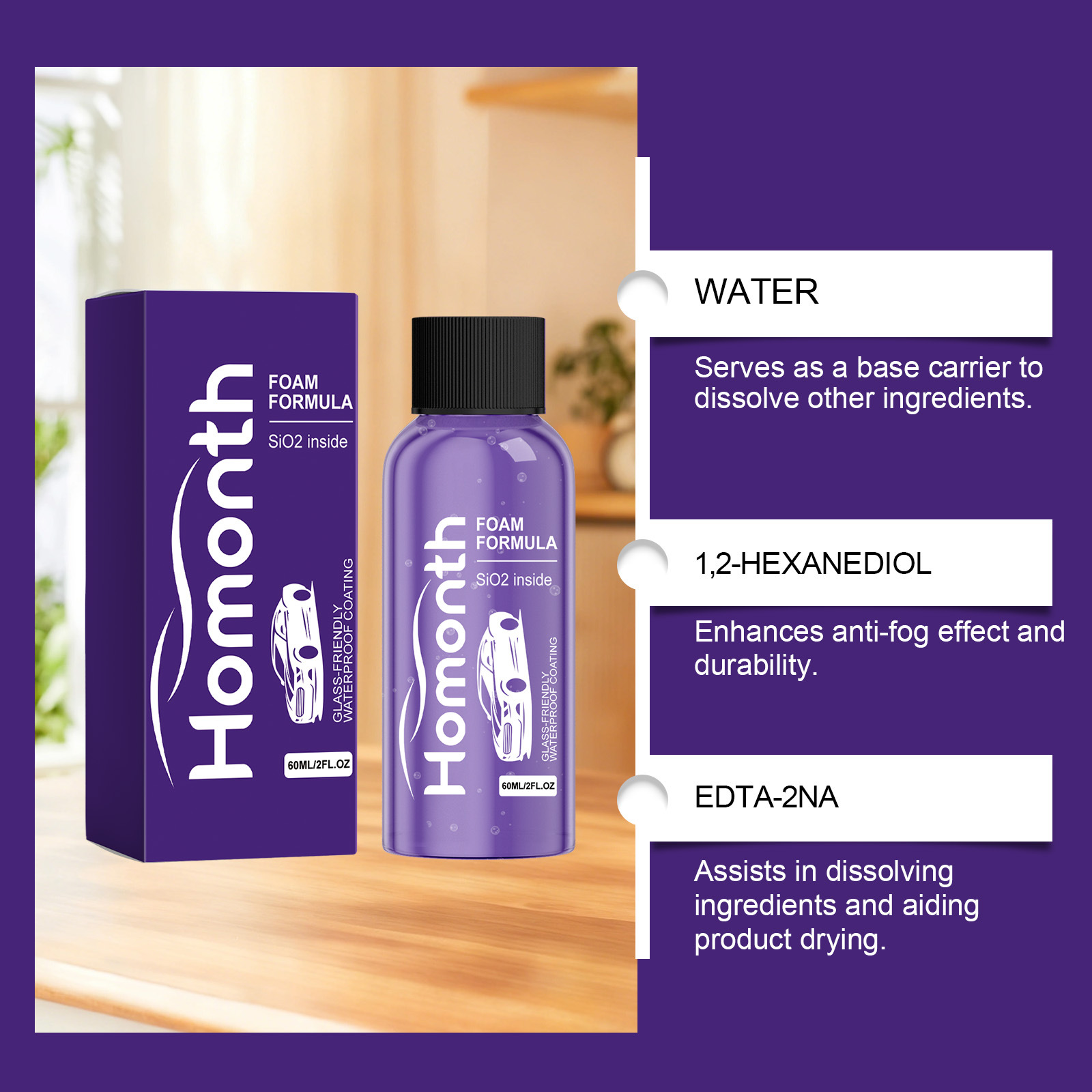 Homonth Car Glass Waterproof Coating, Rain Repellent, Clear Vision, Car Window and Rearview Mirror Coating Agent