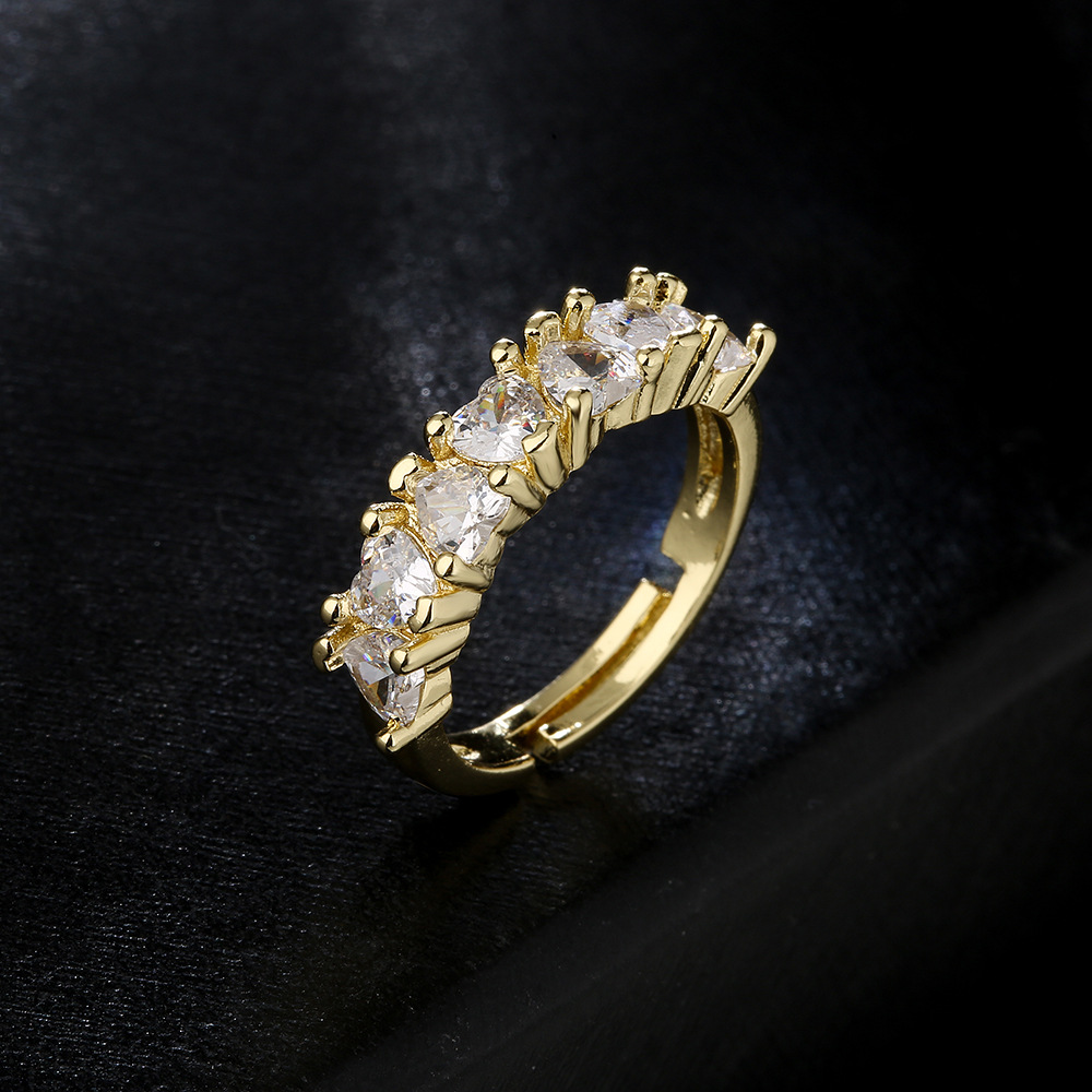 أزياء الزركون على شكل قلب حلقة مفتوحة أنثى النحاس مطلي مجوهرات من الذهب عيار 18 قيراط display picture 2