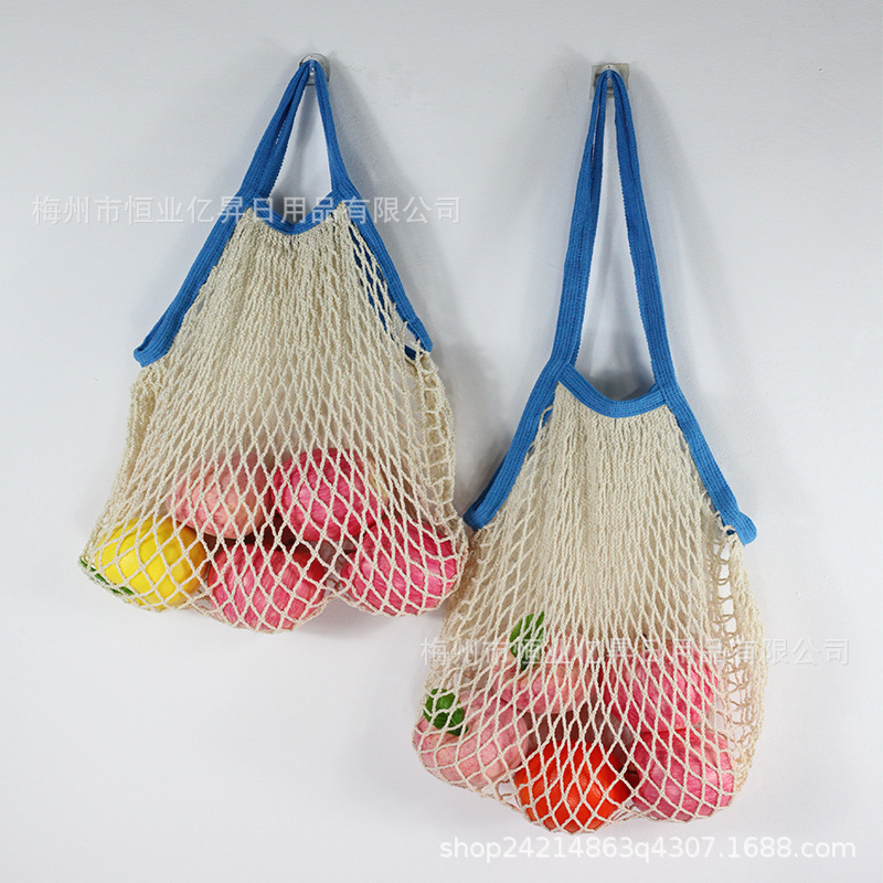 Bolsa de malla de algodón portátil al por mayor Bolsa de compras Supermercado Bolsa de malla de verduras y frutas Bolsa de compras Bolsa tejida hueca