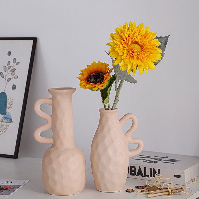 Florero de gres de estilo europeo esmerilado cerámica pequeño florero vintage flor seca flor creativo florero escritorio decoración del hogar