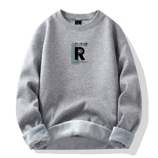 Heather gray-round neck plus velvet-striped R