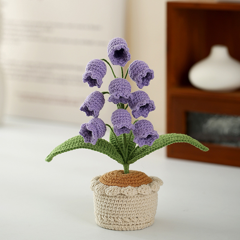 Productos acabados ganchillo artesanal orquídea en maceta flor algodón lana tejer simulación flor de mesa bonsai regalos hechos a mano