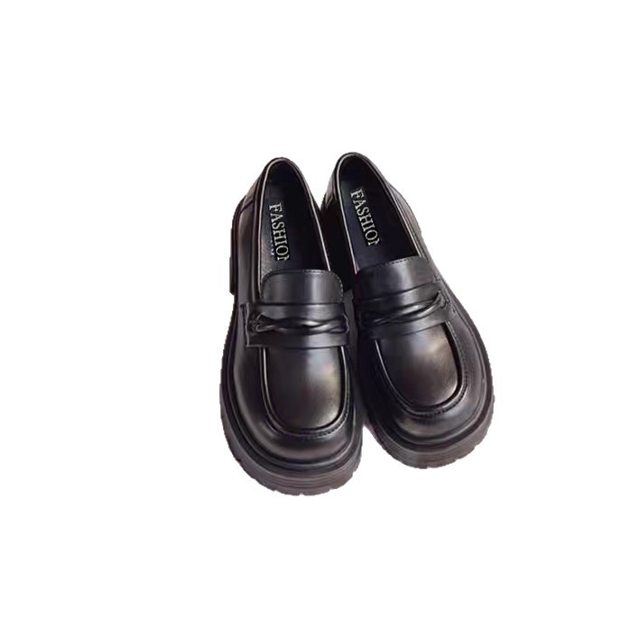 Zapatos de viaje Lefour mujeres 2026 nueva primavera y verano versátil suela gruesa un pedazo negro tacones gruesos zapatos de cuero británicos pequeños