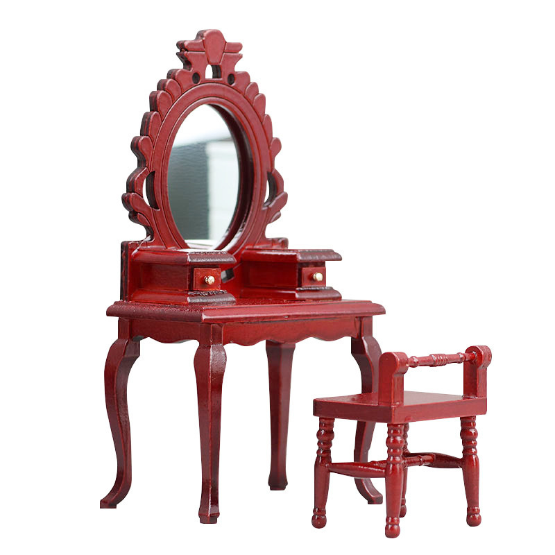 1:12娃娃屋dollhouse迷你小家具模型微缩卧室场景复古梳妆台凳子|undefined