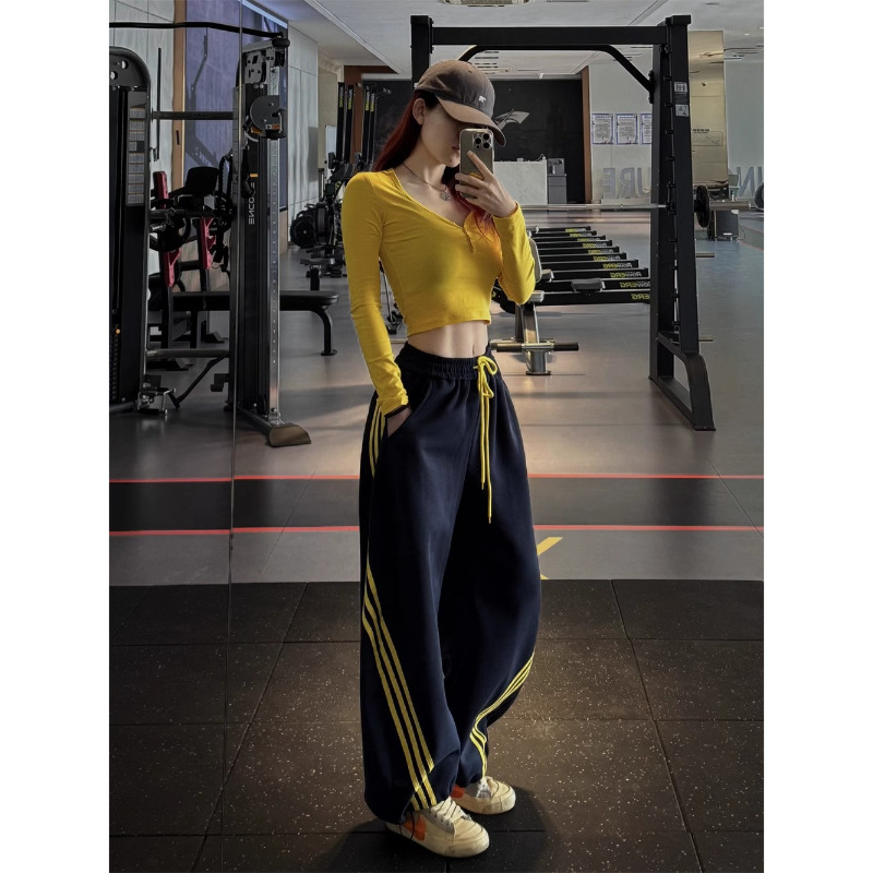 Plus Size Navy Blue Sweatpants for Women Spring Summer Thin American Style Casual High Street Jazz Dance Pants Plus Size Navy Blue Sweatpants for Women Spring Summer Thin American Style Casual High Street Jazz Dance Pants