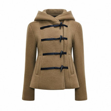 牛角扣短款连帽高克重纯羊毛呢外套女2025冬季新款