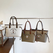 凯蒂小熊女包正品复古帆布刺绣撞色大容量单肩腋下托特包女25新款
