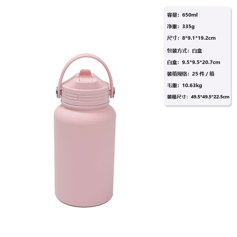 跨境新款650ml运动水壶 便携提手吸嘴水杯 不锈钢美式大口保温杯|undefined