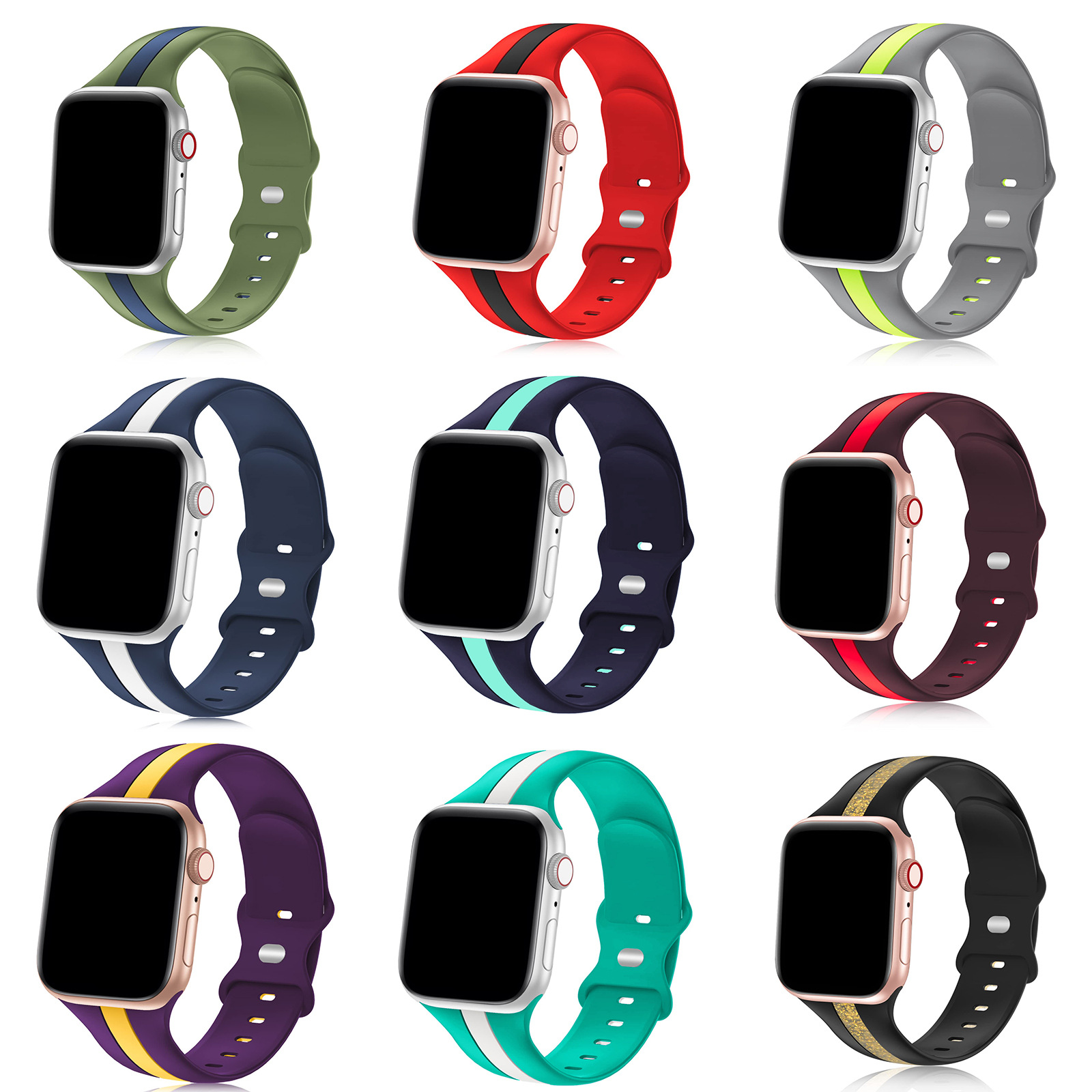 For Apple Watch Apple Watch Watch Strap 8 Buckle Double Color-Nail Buckle Strap