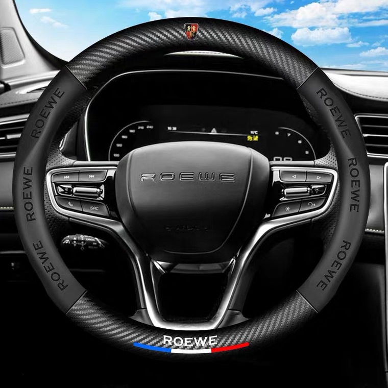 3D en relieve LOGOTIPO del coche cubierta del volante de cuero cubierta de la manija de fibra de carbono en relieve LOGOTIPO del coche cubierta del volante de cuero