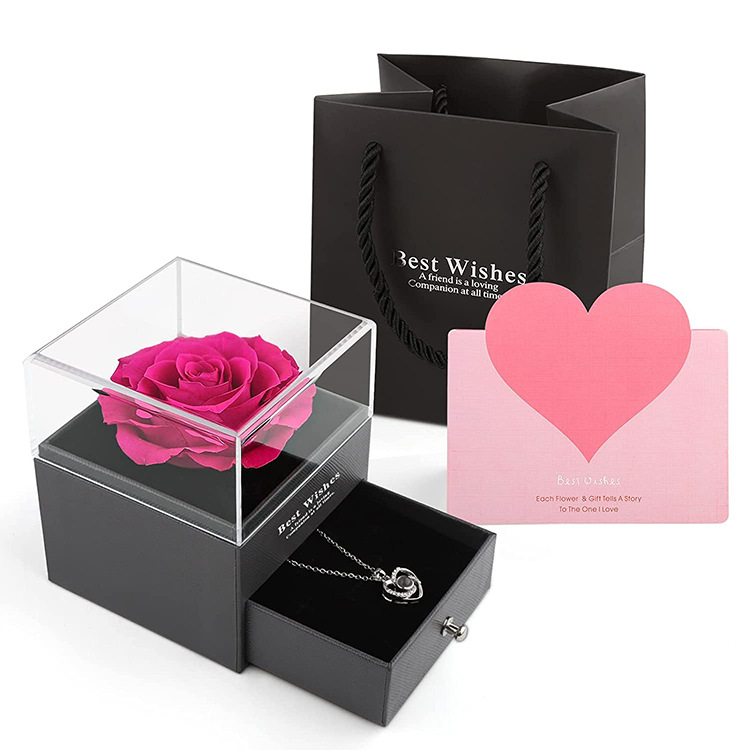 Caja de regalo de joyería con luz, rosa de flor real eterna, para el Día de San Valentín y el Día de la Madre, venta al por mayor transfronteriza de Amazon.