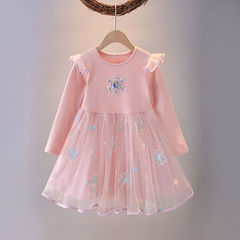 Girls Dress 2024 Spring and Autumn New Fashion Baby Girl Fashionable Elsa Princess Dress Children's Mesh Skirt Trendy