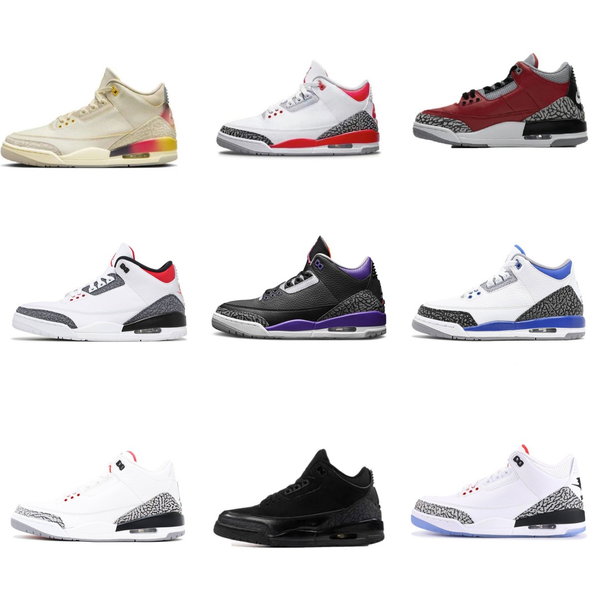 Zapatos Putian Chunyuan AJ3 Cemento blanco Sunset Gradiente Flame Fujiwara Hiroshi Redmi White Zapatillas deportivas de baloncesto para hombres y mujeres