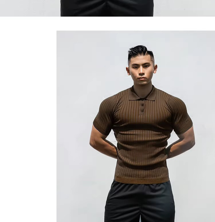 Pull d'été en maille à manches courtes pour homme mûr, coupe ajustée, style business, bouton de revers, mode américaine_voghion.com