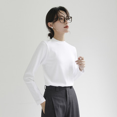 ミニマリスト純綿小衿Tシャツ レディース 長袖 通勤 ゆったり 着痩せ効果 ハーフハイネック インナー トップス