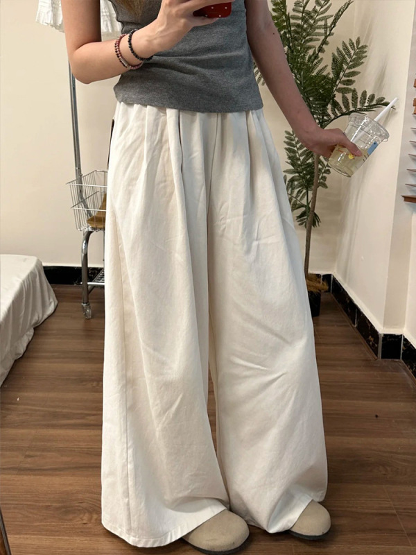 白色阔腿裤宽松bf慵懒风松弛感2025新款女款梨形身材韩系休闲裤子|undefined