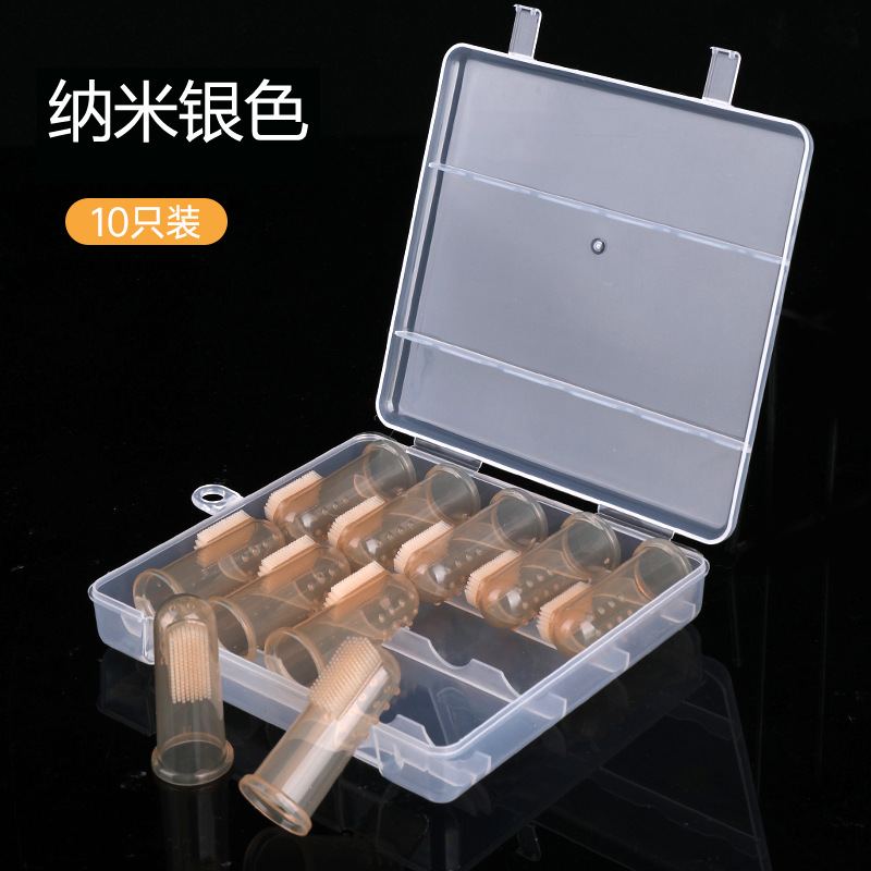 Caja bebé pulgar conjunto cepillo de dientes de silicona pecho cepillo de dientes dedo conjunto cepillo de dientes bebé lengua recubrimiento cepillo de limpieza diez paquete