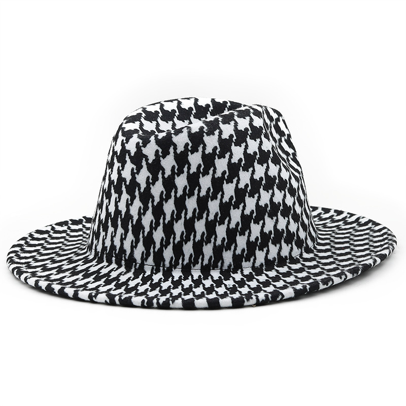 New Style Houndstooth Woolen Hat Fashion Jazz Hat Wide Brim Top Hat display picture 9