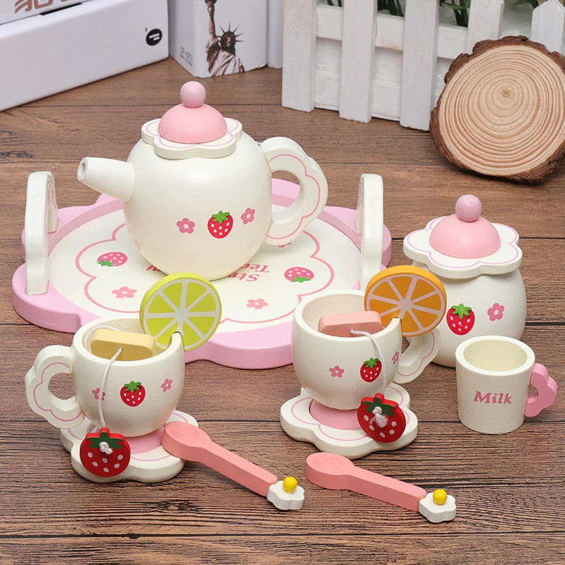Children's realistic teapot, afternoon tea, tea cup, tea set, family wooden toy for boys