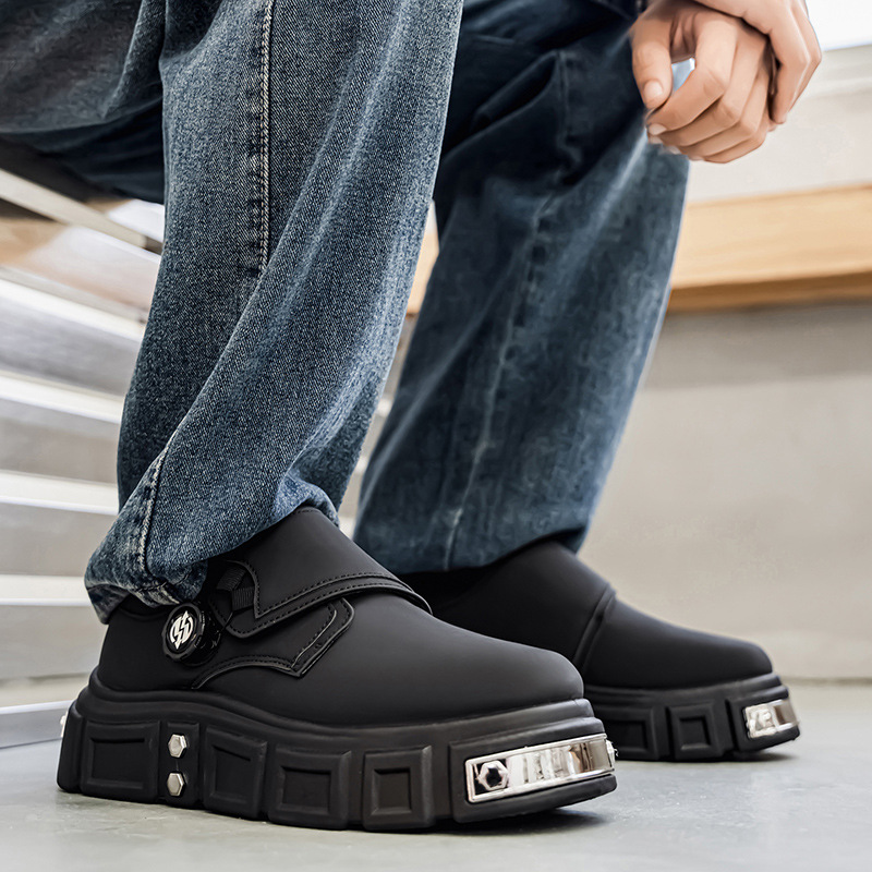 Botas martin de pele masculinas com fivela estilo derby casual_voghion.com
