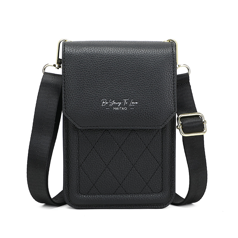 Haitao cuero mochila de diseño de moda exquisita sensación de celosía bolso de teléfono móvil de mujer diaria versátil hombro único bolso de tramo inclinado