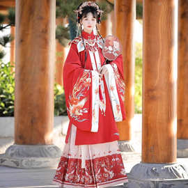 原创明制云肩汉服女2025新款秋冬季红色婚嫁衣长衫马面裙日常古装