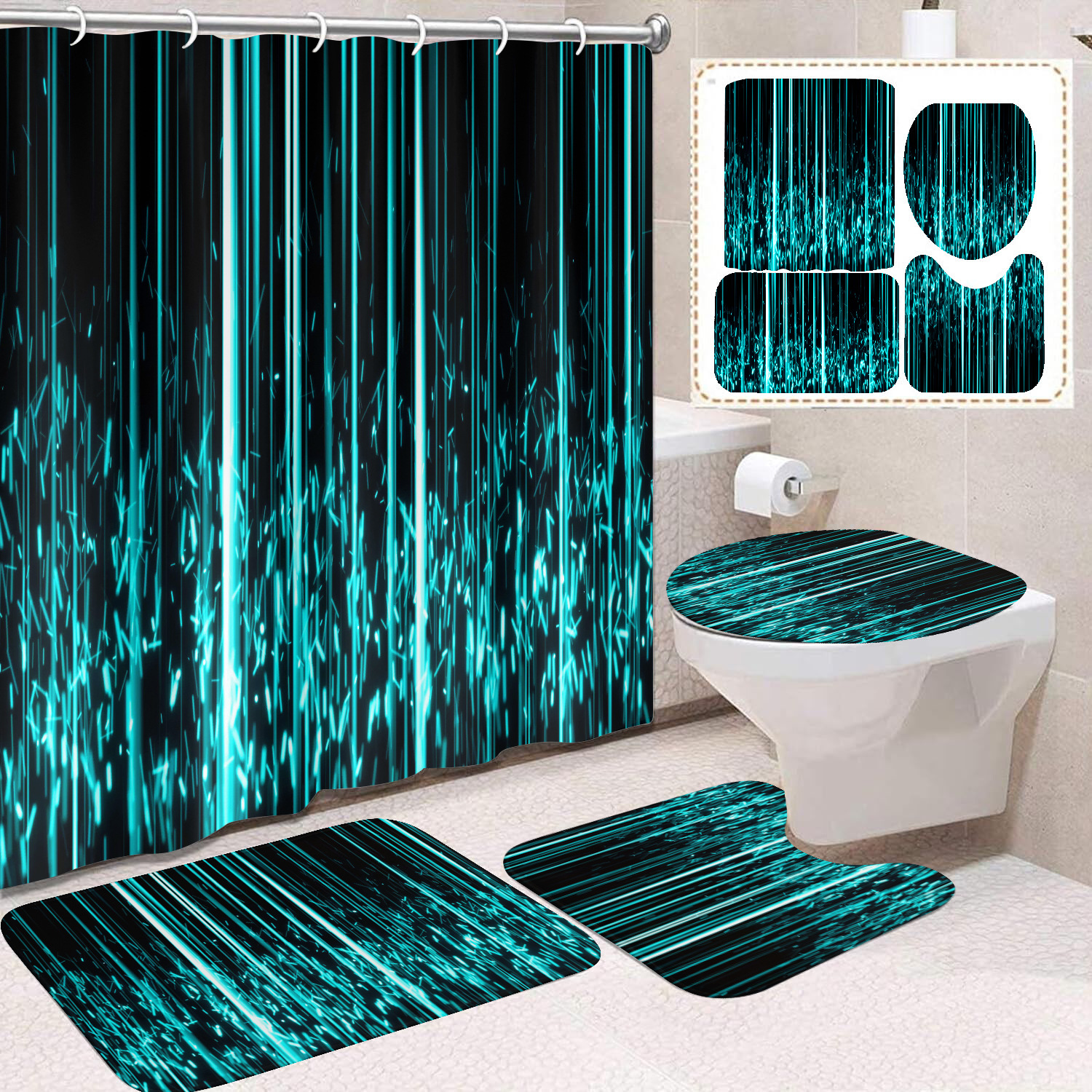 Transfronterizo Amazon cortina de ducha de color degradado cortina de baño letra patrón de mariposa cortina de ducha impermeable y a prueba de moho image 5