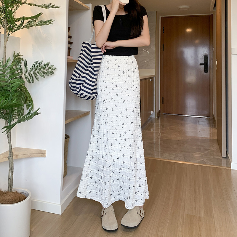蝴蝶结碎花半身裙女春秋夏新款高腰显瘦包臀裙韩系a字鱼尾裙