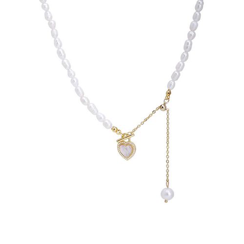 French-style gentle natural pearl heart shell necklace for women, vintage light luxury niche high-end sweater chain wholesale