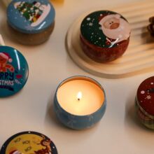 圣诞节日香薰蜡烛室内无烟香氛蜡烛马口铁罐香氛摆件香薰蜡烛礼盒