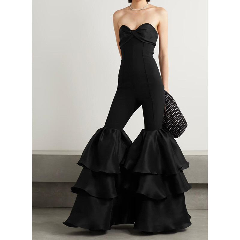 Cross-border foreign trade new bandage jumpsuit European and American women's fashion tube-length cake trouser leg banquet party jumpsuit Cross-border foreign trade new bandage jumpsuit European and American women's fashion tube-length cake trouser leg banquet party jumpsuit