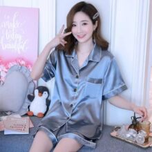 外贸打包大码肥码冰丝女睡衣夏季短袖薄款高级家居服仿真丝套装