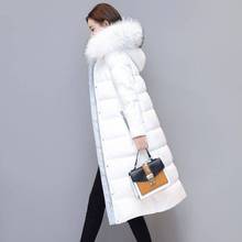 2023年新款冬季韓版白色羽絨服女中長款修身加厚連帽大毛領外套潮