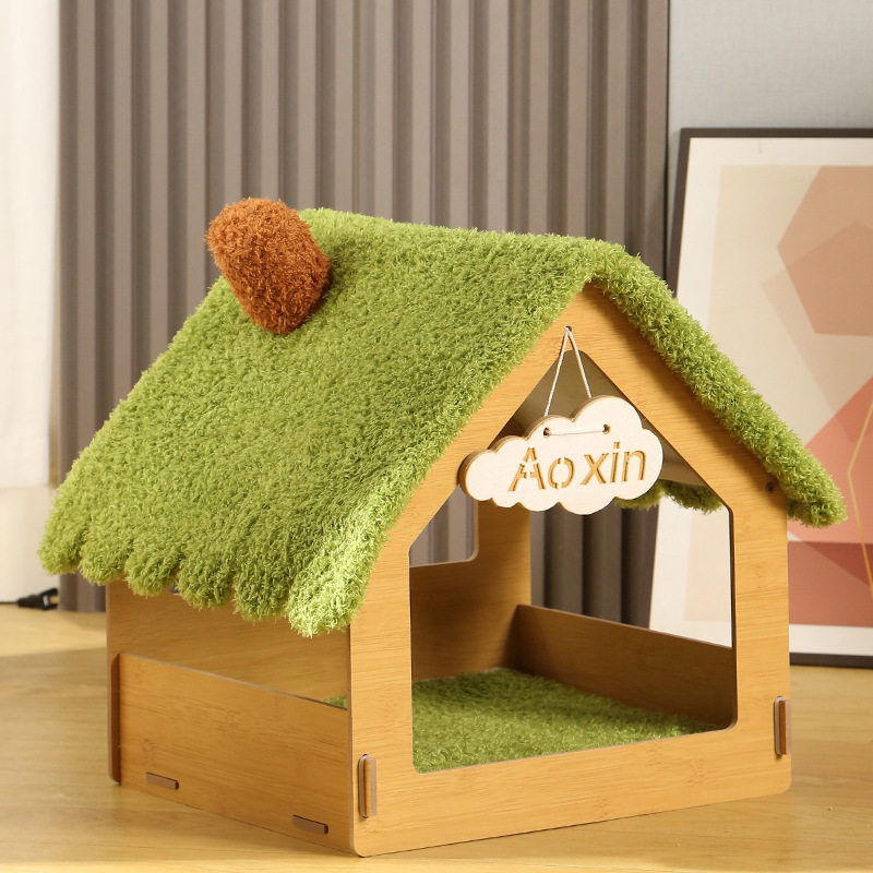 オールシーズン対応のキャットネスト、半密閉型キャットベッドハウス、ヴィラ屋内犬小屋、犬小屋、夏用マット|undefined