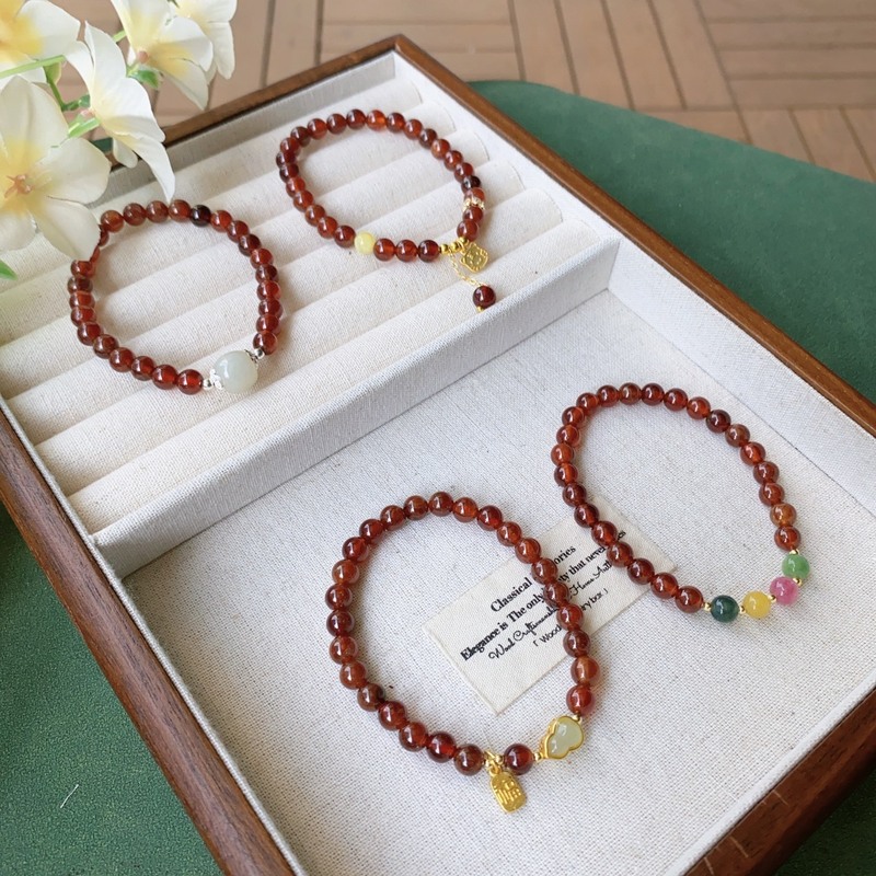 天然橙石榴石6m流苏手链手串珠和田玉葫芦福牌彩虹多宝高级感单圈|undefined