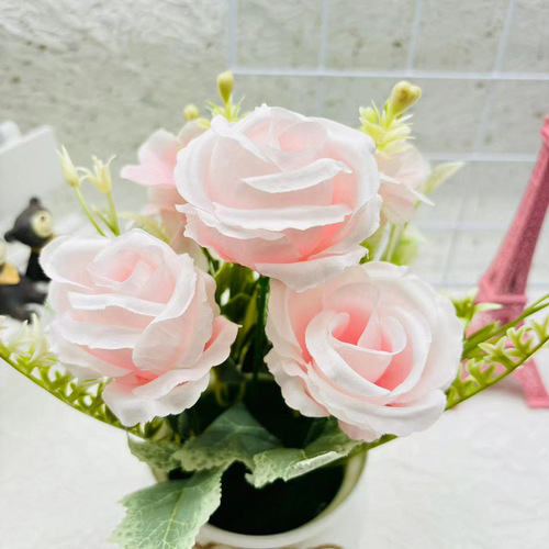 Three roses small flanged pot bonsai combination simulated plant potted Nordic style home desktop decoration ornaments