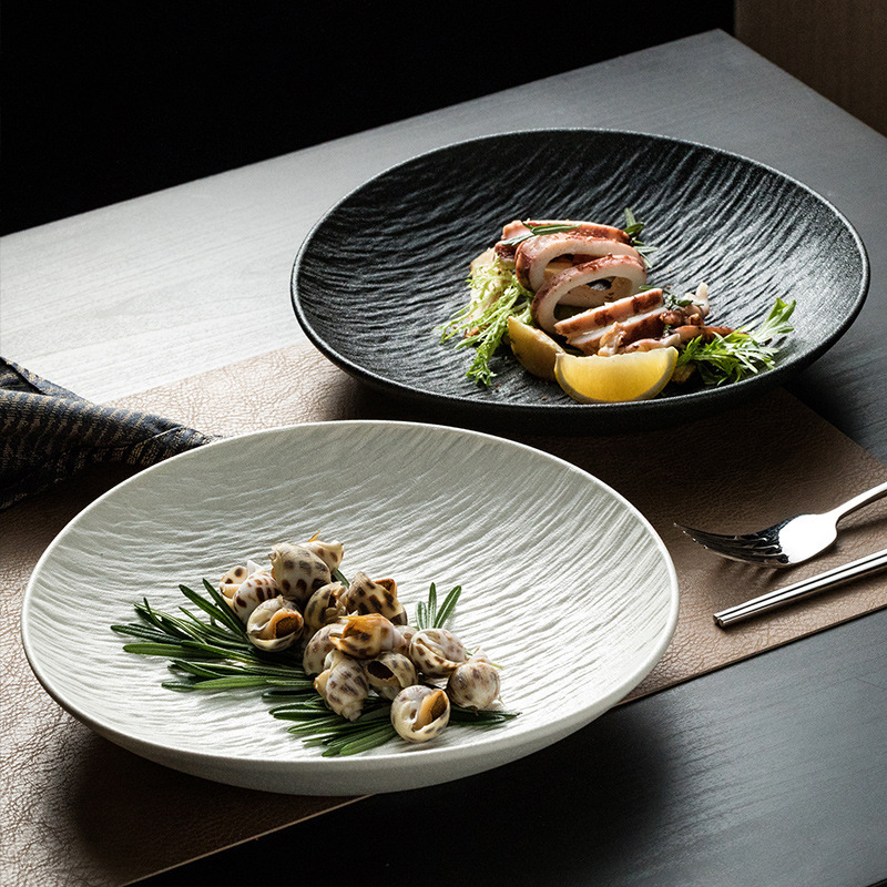 Frosted Black White steak plate creative Western food plate high-grade ceramic dish Western food plate commercial tableware