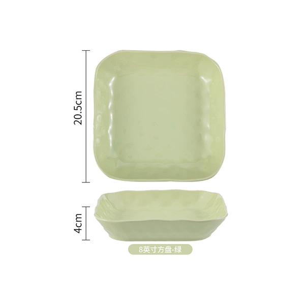8-inch hands pinch square plate-cream green