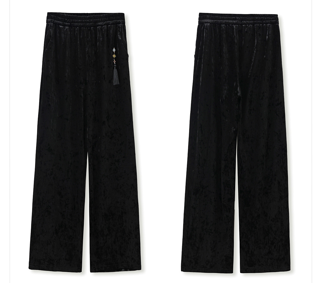 Quần ống rộng nhung lụa kiểu Trung Quốc mới, jacquard màu trơn, phong cách văn nghệ — Màu đen, Màu vàng, Màu hồng, Màu mơ chi tiết 32