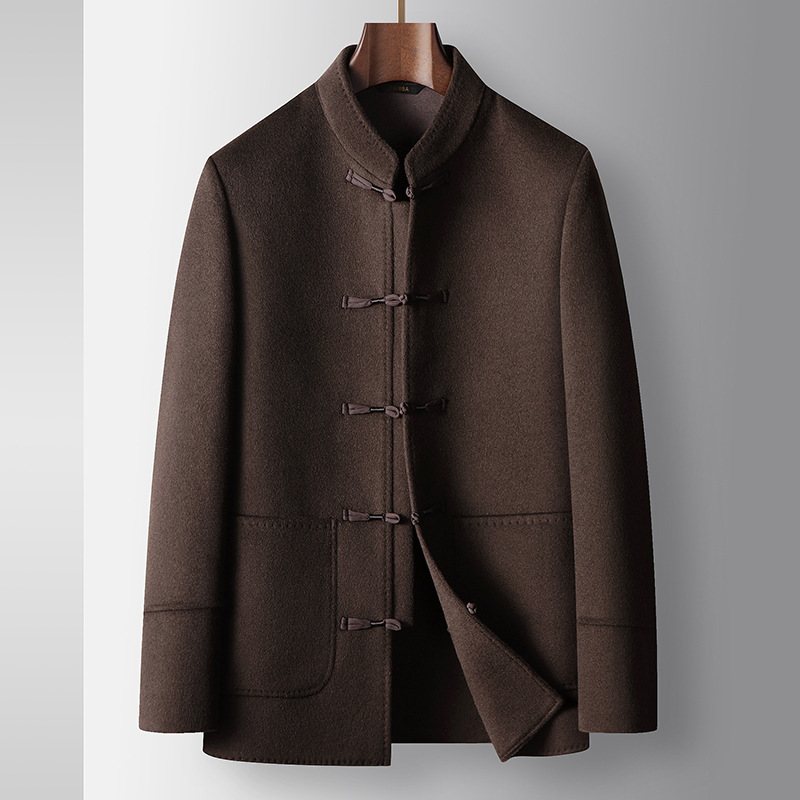 Men's Clothing autumn and winter Chinese style stand up collar youth Tang suit style double sided wool casual warm coat_voghion.com