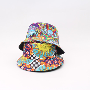 European and American Personalized Sunflower Digital Printing Fisherman Hat Personalized Sunshade Sun Hat Double-sided Sun Hat for Men