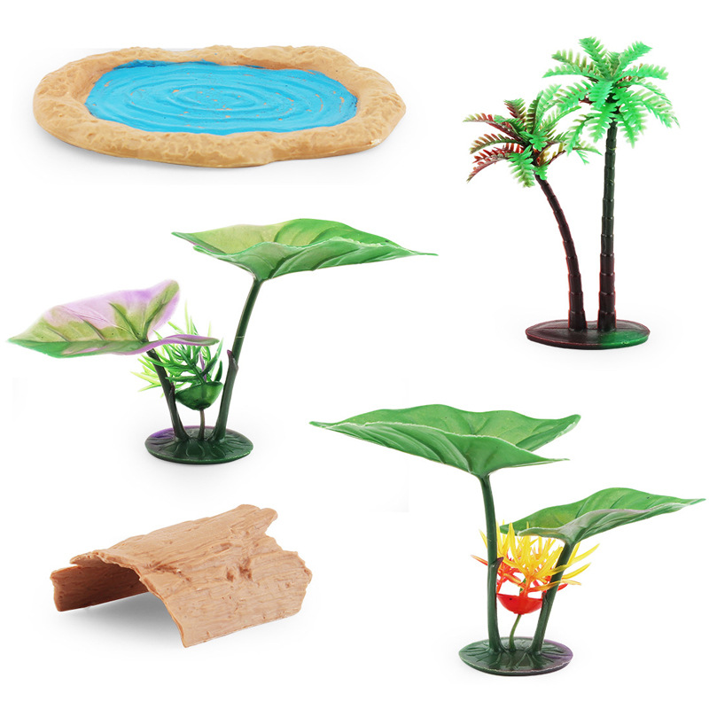 Amazonas simulación estanque árbol hoja de loto modelo de rana microscópica escena Rana estanque de peces accesorios traje Decoración Juguetes