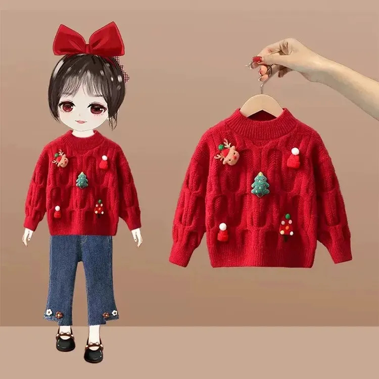 Demi-season sweater, thermal underwear, children's knitted down jacket girl's, Korean style, western style 2