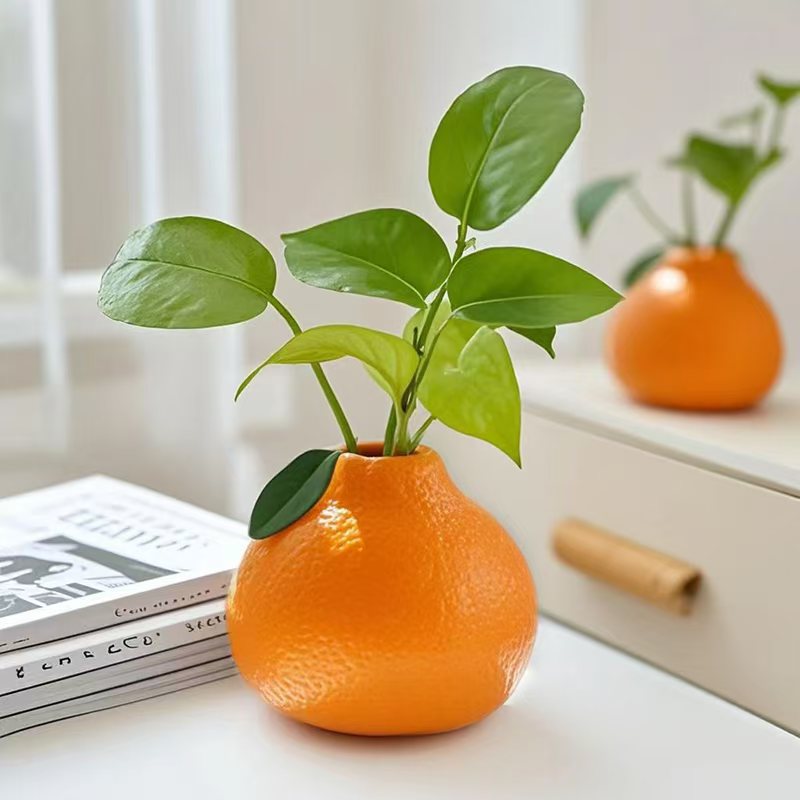 Simulated Fruit Green Radish Non-Porous Hydroponic Orange Flower Pot Good Luck Office Home European-Style Creative Small Ornament